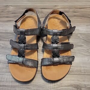 Vionic Amber Sandals Womens 7 Silver  Strappy Hook‎ & Loop Slingback Open Toe